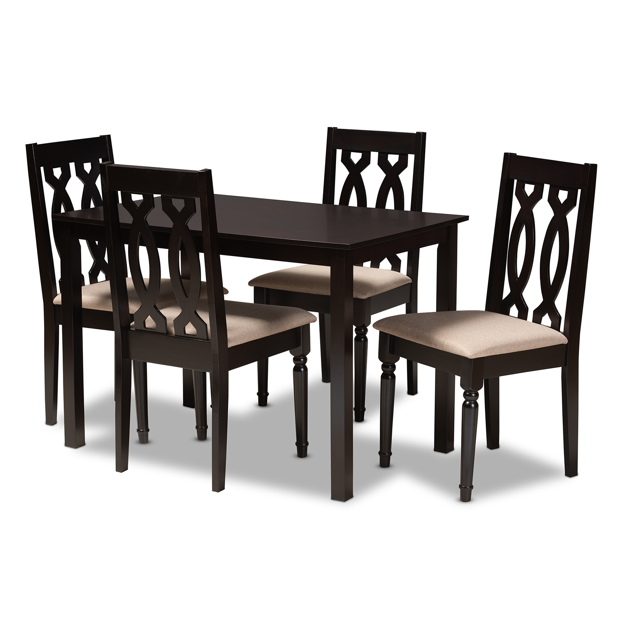 Baxton Studio Cherese Modern and Contemporary Sand Fabric Upholstered Espresso Brown Finished 5-Piece Wood Dining Set